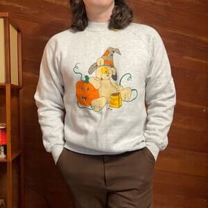 VINTAGE 80s Halloween Sweatshirt Size L Pumpkin Graphic Retro 1989 Streetwear